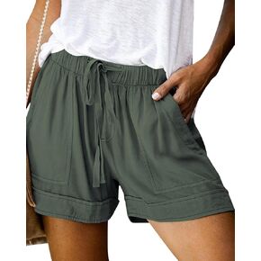 Womens Elastic Waist Casual Drawstring Shorts Summer Beach Shorts Comfy Lightweight Short Pants with Pockets