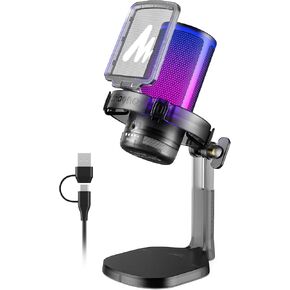 MAONO USB Gaming Microphone for PC, Noise Cancellation Condenser Mic with RGB Lights, Mute, Gain for Streaming, Recording, Podcast, Chat, Twitch, YouTube, Discord, Computer, PS5, PS4, GamerWave