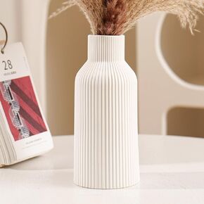 White Ceramic Flower Vase, Pampas Grass Small Vase for Decor, Dining Table, Shelf Decor, Mantel, Entry Decor and Centerpieces, Minimalist Modern, Bohemian