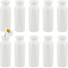 Haploon 10 Pack Plastic Vases Composite Plastic Flower Vase White Plastic Flower Vases White Small Tall Conic Floral Vase for Center Wedding Party Living Room Décor