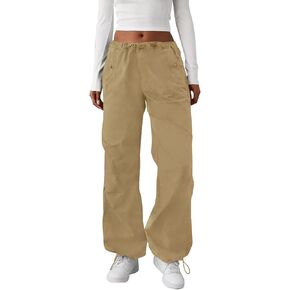 FireSwan Women's Parachute Pants Baggy Cargo Pants Wide Leg Y2K Pants with 4 Pockets Outdoor Travel Casual Hiking