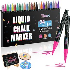 Liquid Chalk Markers (24 Pack 1mm Point), Fine Tip Chalk Pens - Dry Erase Chalkboard Markers for Blackboard, Window, Glass, Bistro, Cars, Signs, Non-Toxic, Dust Free
