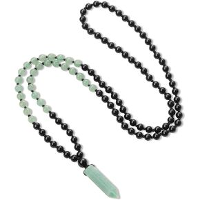 COAI Handmade 108 Mala Stone Beaded Necklace, 7 Chakra Necklace Amtheyst Onyx Necklace for Women