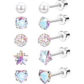 MILACOLATO 5 Pairs G23 Titanium Screw Back Earrings for Women Teen Girls Toddlers, 20G Hypoallergenic Pure Titanium Stud Earrings for Sensitive Ear