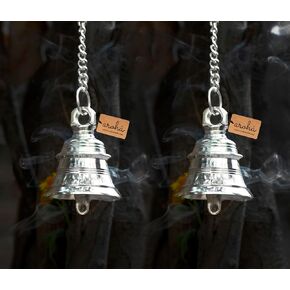 Luxurious Silver Collection Decorative Hanging Bell Dinner Bell Outdoor Bell Wall Bell Indoor Rope Bell Ship/Boat/Nautical/Door/School/Reception/Home/Church Bell (Silver, 2 Bells)