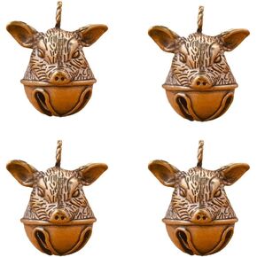 4 Pcs Brass Pig Head Bell Animal Shaped Bells Carved Bell Decor Piggy Statue Brass Decorative for Keys Backpacks Key Chain Bells（Golden）