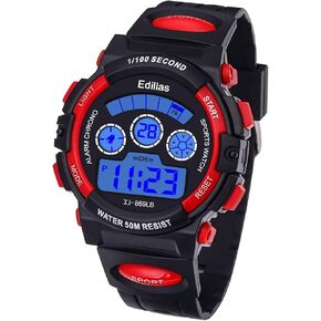 Edillas Kids Watches Boys Digital,7 Colors 50M Waterproof Watches for Children Students Teenagers Sport Outdoor Multifunctional Wrist Watches with Stopwatch/Alarm Watch for Ages 7-15 Black Red