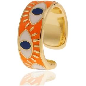 Evil Eye Ring Gold Colorful Enamel Chunky Rings Adjustable Statement Aesthetic Rings Protection Jewelry for Women