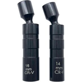 QISF 14mm and 16mm Thin Wall Swivel Magnetic Spark Plug Socket 3/8 Inch Drive 12-Point Spark Plug Socket Removal Tool Compatible with Motorcycle, Car, SUV Most Confined Areas
