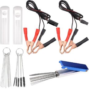 Glarks 20Pcs Universal Fuel Injector Cleaner Adapter Assortment Kit, Including Carb Carburetor, Jet Cleaning Brushes, Cleaning Needles, Flush Cleaner Adapter Car Fuel Injector Tester