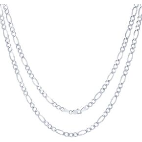 Nuragold 14K White Gold Solid Figaro Link Chain Necklace/Lengths 16"- 30" / Widths 2.25mm - 6.5mm / Italian Made Jewelry for Men and Women