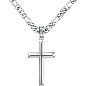 Ursteel S925 Sterling Silver Cross Necklace for Men Women - Stainless Steel Diamond Cut Chain Silver Mens Cross Necklace Jewelry 16-24 Inches
