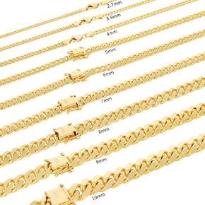 Nuragold 10K Yellow Gold Solid Miami Cuban Link Chain Necklace/Lengths 16"- 30" / Widths 2.7mm - 10mm / Italian Made Jewelry for Men and Women