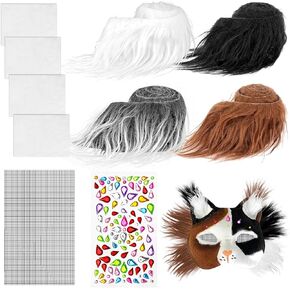 Therian Mask DIY Kit - 4 PCS Faux Fur Fabric and Self Adhesive Felt Sheet with Furs Eye Meshes and Gem Sticker to Paint DIY Cat Gear for Halloween, Masquerade Party, Cosplay Party