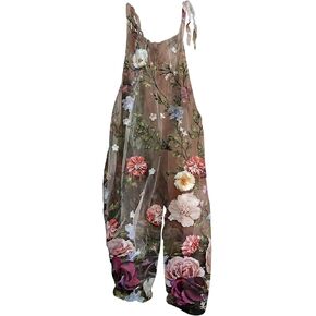 NAMTYQX Women 2024 Summer Fashion Overalls Hippie Jumpsuits Floral Printed Spaghetti Strap Cute Romper Plus Size Bib Overall
