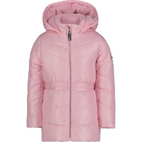 Nautica Girls' Heavyweight Hooded Winter Puffer Coat with Full Length Zipper, Pink Sparkle, 8-10