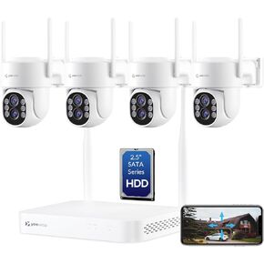 2K WiFi Security Camera System, Outdoor PTZ Wireless Camera System, 4pcs Dual Lens Pan Tilt Zoom Cameras with Auto Tracking & 10x Hybrid Zoom, 10CH WiFi NVR with 500GB HDD for 24/7 Recording in Kuwait