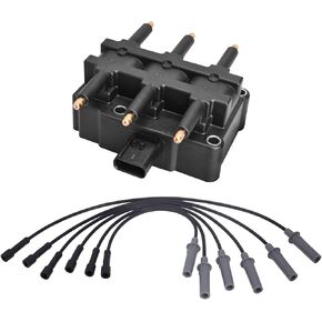 ENA Ignition Coil With Spark Plug Wire Set Compatible With Dodge Chrysler Volkswagen Grand Caravan Town & Country Voyager Pacifica Routan V6 3.3L 3.8L Replacement For UF305 27703 26054118 26054173