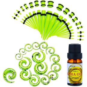 JDXN 55pcs Acrylic Ear Stretching Kit + Aftercare Jojoba Oil Tapers Plugs Silicone Tunnels Gauges Expander 14G-00G Jewelry Set…