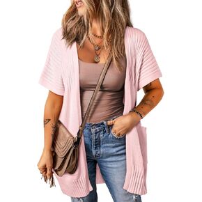 SHEWIN Cardigan Sweaters for women Lightweight Open Front Pleated Summer Short Sleeve Cardigans Sweater