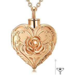 SOULMEET White Gold/Rose Gold/Yellow Gold Cremation Jewelry for Ashes, Custom Real Gold Tree of life/Butterfly/Rose Heart Locket Necklace for Ashes to Keep Human Dog Cat in Memory