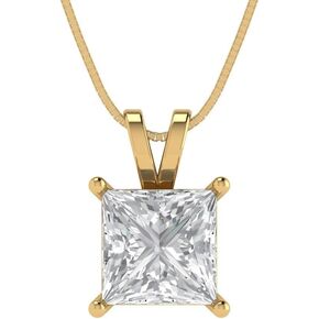Clara Pucci 1.95 ct Princess Cut Stunning Genuine Moissanite Solitaire Pendant Necklace With 16" Gold Chain box Solid 14k Yellow Gold