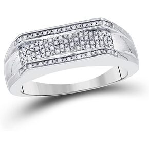 Solid Sterling Silver Mens Round Diamond Flat Wedding Band Ring 1/6 Cttw