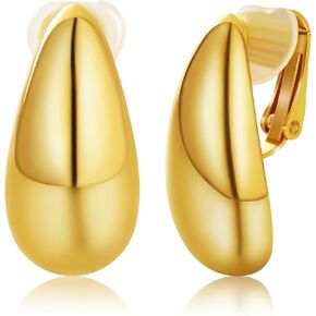 Chunky Gold Earrings Gold Clip on Earrings for Women Teardrop Clip Earrings