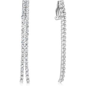 Humble Chic Simulated Diamond Clip On Earrings for Women - Long Cubic Zirconia Statement Earrings for Non Pierced Ears, Formal No Piercing Earrings, Sparkly Rhinestone Drop Earrings