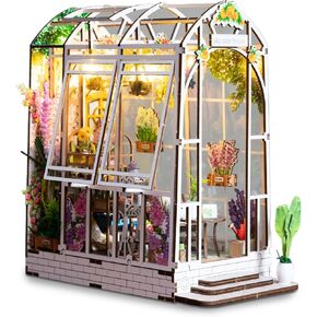Golden House DIY Book Nook Garden House - 9.5 x 8.0 x 4.3 inches - Bookshelf Miniature Scenes - Booknooks Kit for Adults - Decorative Bookends - Miniature Greenhouse - Book Nook Garden with Lights