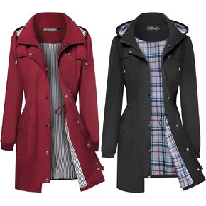 Bloggerlove Wine Red Striped Rain Jacket with Black Plaid Lining Rain Jacket L (Bundle)