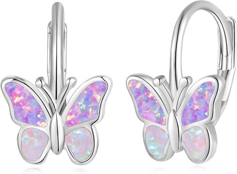 Opal Butterfly Earrings Gold Plated or Rose Gold Plated Leverback Earrings Cute Jewelry Huggie Hoop Earrings for Women Girls in Saudi Arabia