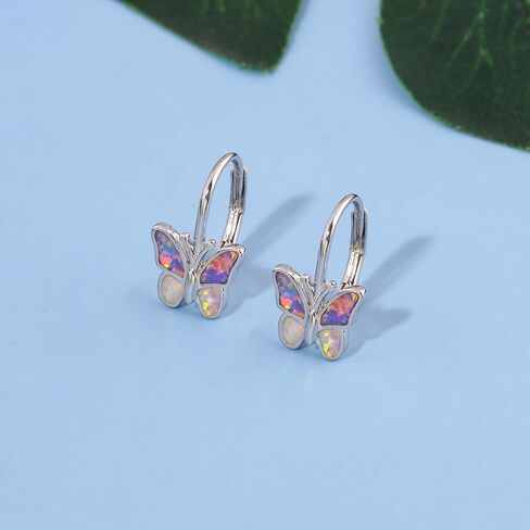 Opal Butterfly Earrings Gold Plated or Rose Gold Plated Leverback Earrings Cute Jewelry Huggie Hoop Earrings for Women Girls in Saudi Arabia