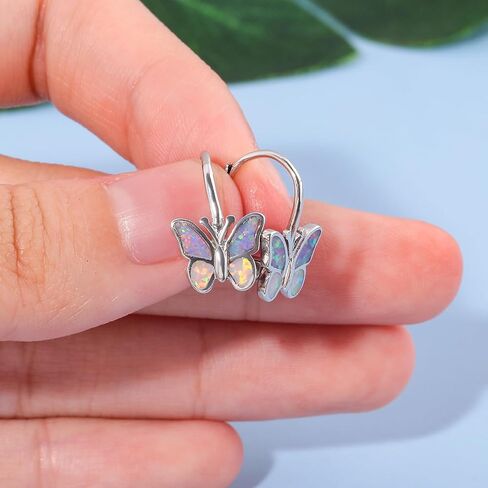 Opal Butterfly Earrings Gold Plated or Rose Gold Plated Leverback Earrings Cute Jewelry Huggie Hoop Earrings for Women Girls in Saudi Arabia