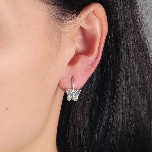 Opal Butterfly Earrings Gold Plated or Rose Gold Plated Leverback Earrings Cute Jewelry Huggie Hoop Earrings for Women Girls in Saudi Arabia