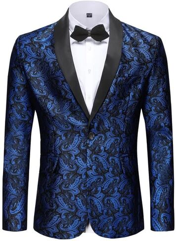 Mens Floral Tuxedo Jacket Paisley Slim Fit 1 Button Blazer Jacket Shawl Lapel Dinner Party Prom Dress Jackets in Saudi Arabia