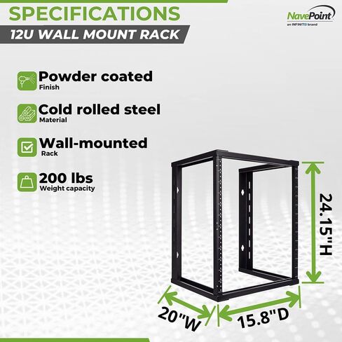 NavePoint 6U Wall Mount Rack - Server Rack for 19 Inch IT Equipment Open Frame Rack – Network Rack for AV & Server Equipment 16" Deep Rack, Black in Kuwait