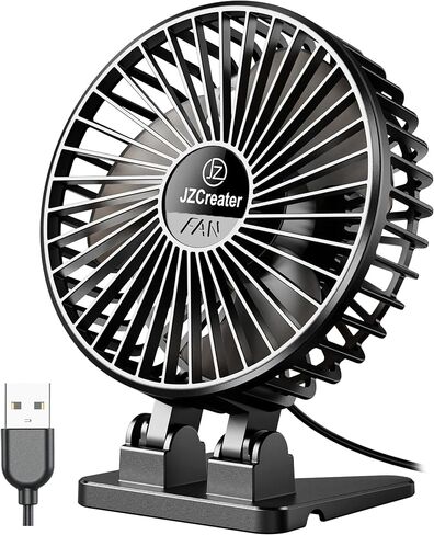JZCreater USB Desk Fan, Mini Portable Fans, 3 Speeds Desktop Table Cooling Fan, Plug in Power, Rotation Strong Wind, Quiet Personal Small for Home Office Travel Bedroom, Black Blue in Saudi Arabia