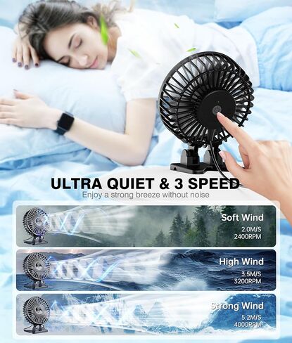 JZCreater USB Desk Fan, Mini Portable Fans, 3 Speeds Desktop Table Cooling Fan, Plug in Power, Rotation Strong Wind, Quiet Personal Small for Home Office Travel Bedroom, Black Blue in Saudi Arabia