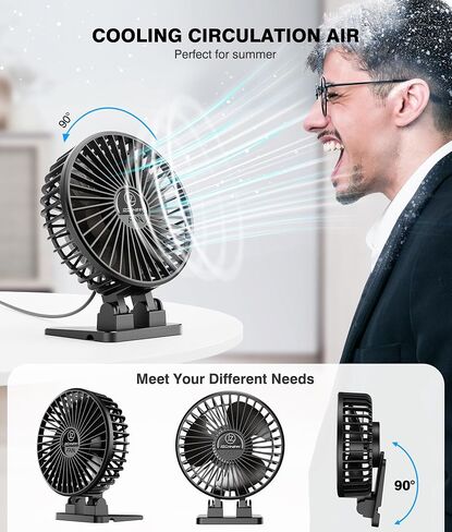 JZCreater USB Desk Fan, Mini Portable Fans, 3 Speeds Desktop Table Cooling Fan, Plug in Power, Rotation Strong Wind, Quiet Personal Small for Home Office Travel Bedroom, Black Blue in Saudi Arabia