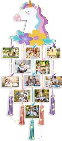 Room Decor Hanging Photo Display with String Lights Picture Collage Board Boho Picture Frame Holder with Clips Macrame Wall Decor for Kindergarten Decoration Bedroom Living Room(Unicorn) in Saudi Arabia