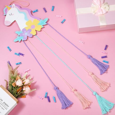 Room Decor Hanging Photo Display with String Lights Picture Collage Board Boho Picture Frame Holder with Clips Macrame Wall Decor for Kindergarten Decoration Bedroom Living Room(Unicorn) in Saudi Arabia