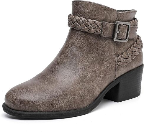 Luoika Women's Wide Width Ankle Boots - Black Brown Short Boots Block Low Heel Side Zipper Booties. in Kuwait