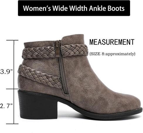 Luoika Women's Wide Width Ankle Boots - Black Brown Short Boots Block Low Heel Side Zipper Booties. in Kuwait