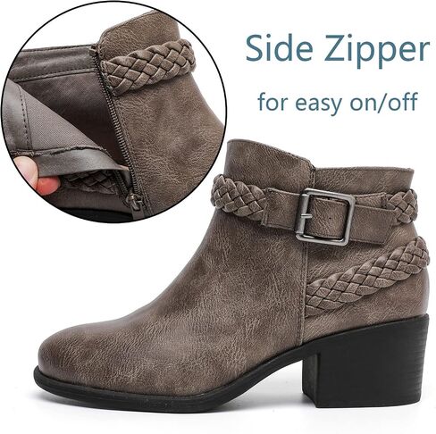 Luoika Women's Wide Width Ankle Boots - Black Brown Short Boots Block Low Heel Side Zipper Booties. in Kuwait