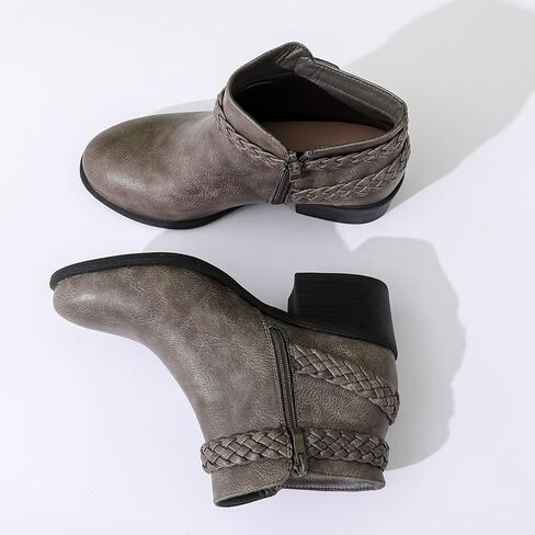 Luoika Women's Wide Width Ankle Boots - Black Brown Short Boots Block Low Heel Side Zipper Booties. in Kuwait