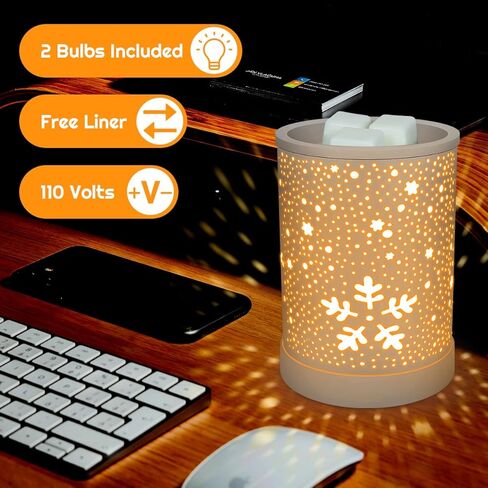 سخان ذوبان الشمع، سخان شمع أبيض على شكل ندفة الثلج، سخان شموع عطر كهربائي لزيت الشمع المعطر، موقد ذوبان الشمع المعدني لديكور المنزل وغرفة النوم وغرفة المعيشة والمكتب in Kuwait