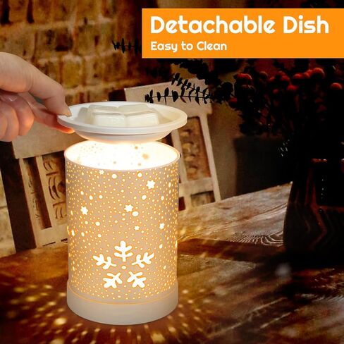 سخان ذوبان الشمع، سخان شمع أبيض على شكل ندفة الثلج، سخان شموع عطر كهربائي لزيت الشمع المعطر، موقد ذوبان الشمع المعدني لديكور المنزل وغرفة النوم وغرفة المعيشة والمكتب in Kuwait