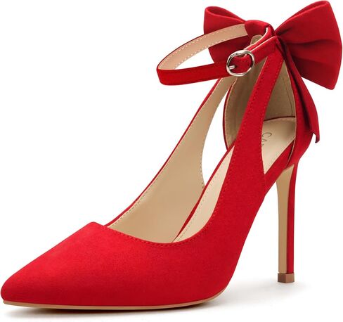 Carcuume Women's High Heels Strappy Pointed Toe Bow Pumps Ankle Strap Stiletto Party Shoes in Saudi Arabia