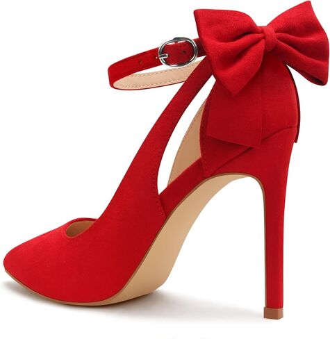 Carcuume Women's High Heels Strappy Pointed Toe Bow Pumps Ankle Strap Stiletto Party Shoes in Saudi Arabia